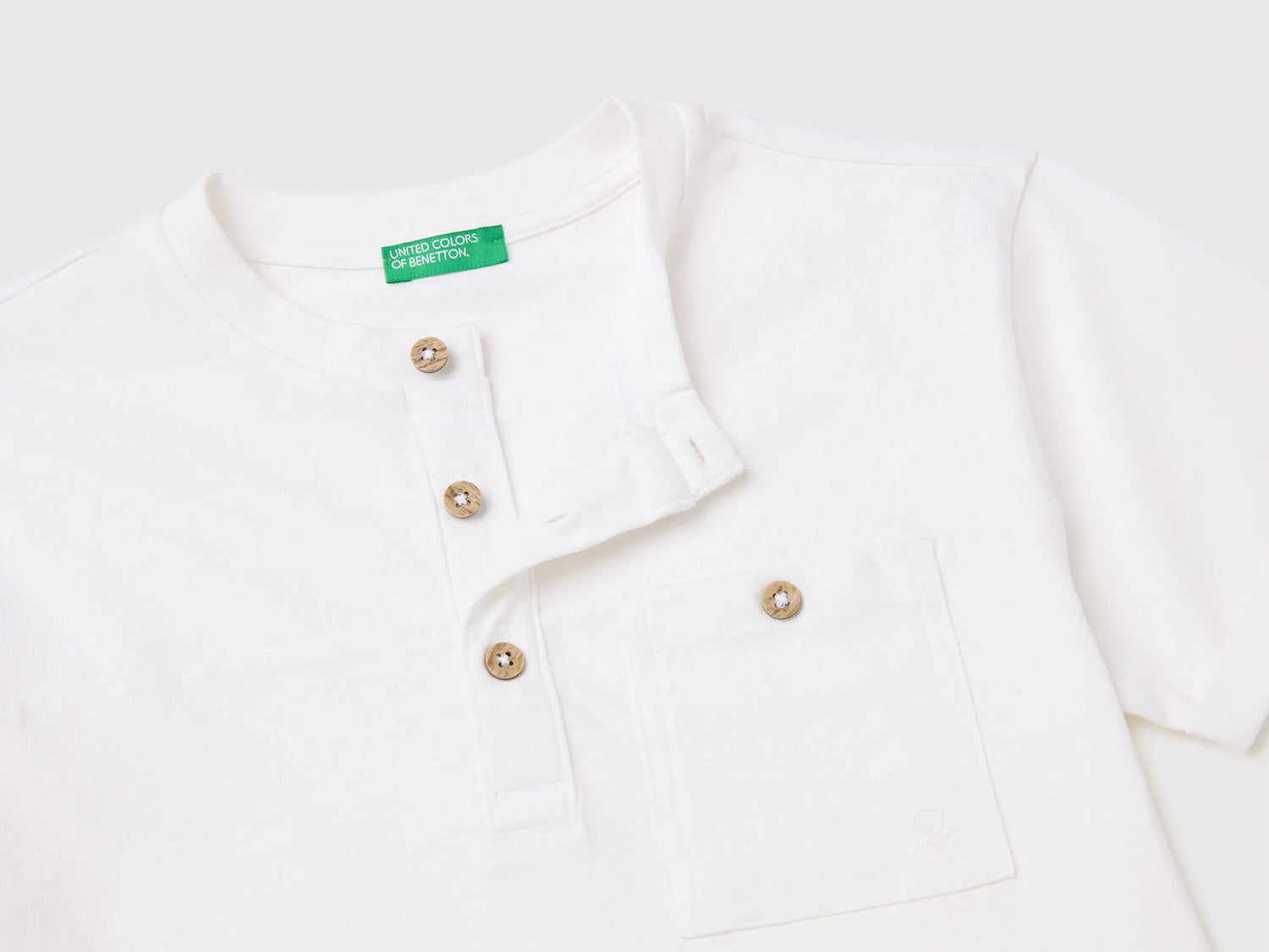 Benetton White Boys Linen Blend Henley T-Shirt SKU: 34I0C10T9_101 Image 03