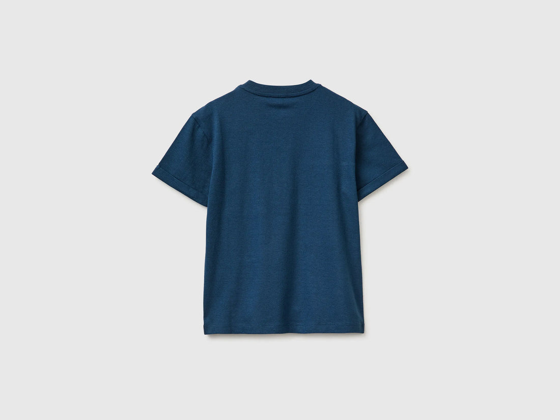 Benetton Dark Blue Boys Linen Blend Henley T-Shirt SKU: 34I0C10T9_37T Image 02