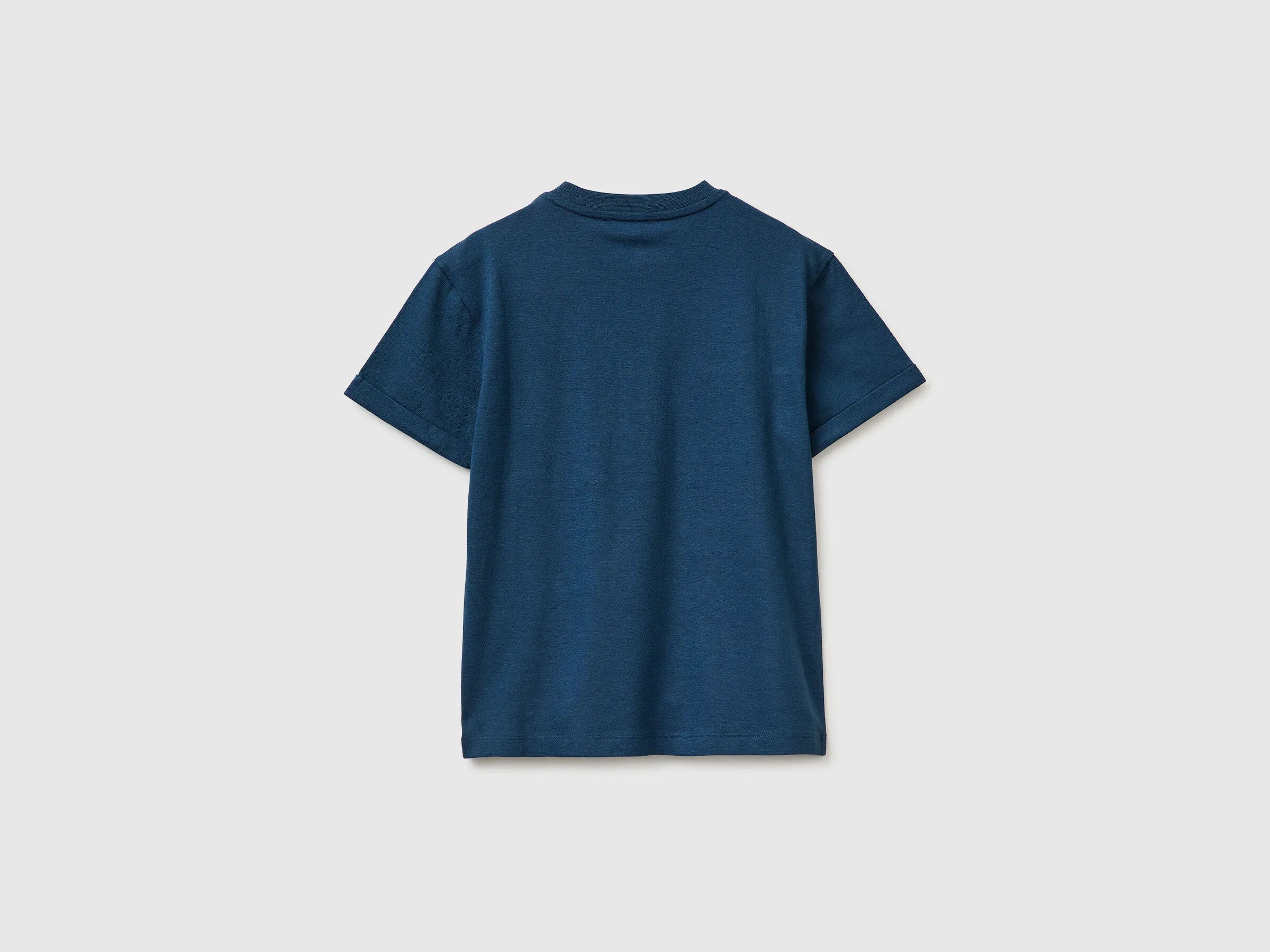 Benetton Dark Blue Boys Linen Blend Henley T-Shirt SKU: 34I0C10T9_37T Image 02