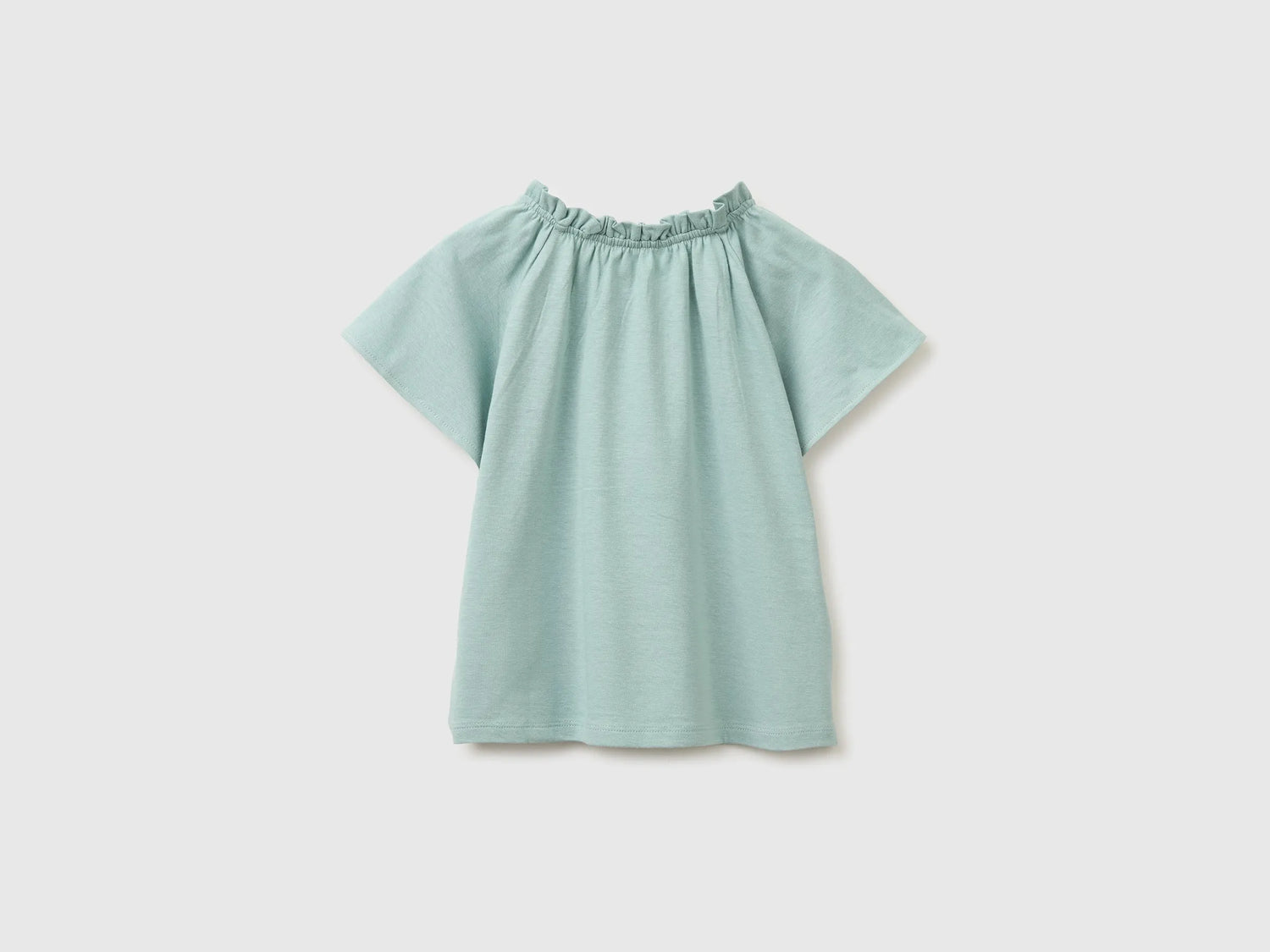 Benetton Blue Girls Linen Blend Ruffle Neck T-Shirt SKU: 34I0G10MQ_30V Image 02