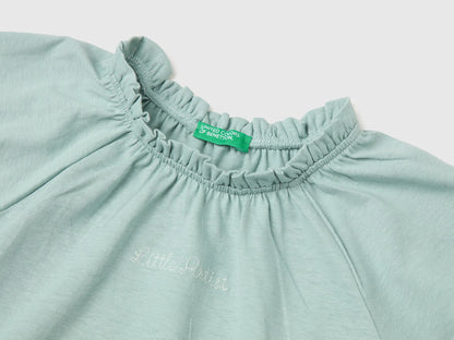 Benetton Blue Girls Linen Blend Ruffle Neck T-Shirt SKU: 34I0G10MQ_30V Image 03
