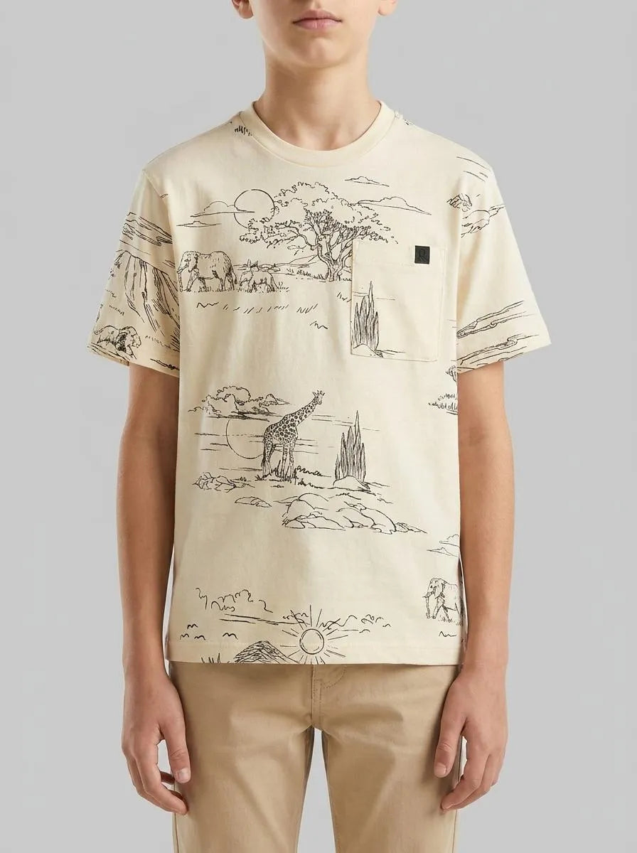 Benetton Creamy White Boys Printed T-Shirt with Pocket SKU: 34UTC10TL_73L Image 00
