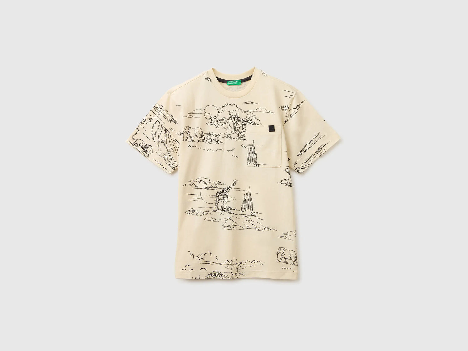 Benetton Creamy White Boys Printed T-Shirt with Pocket SKU: 34UTC10TL_73L Image 01