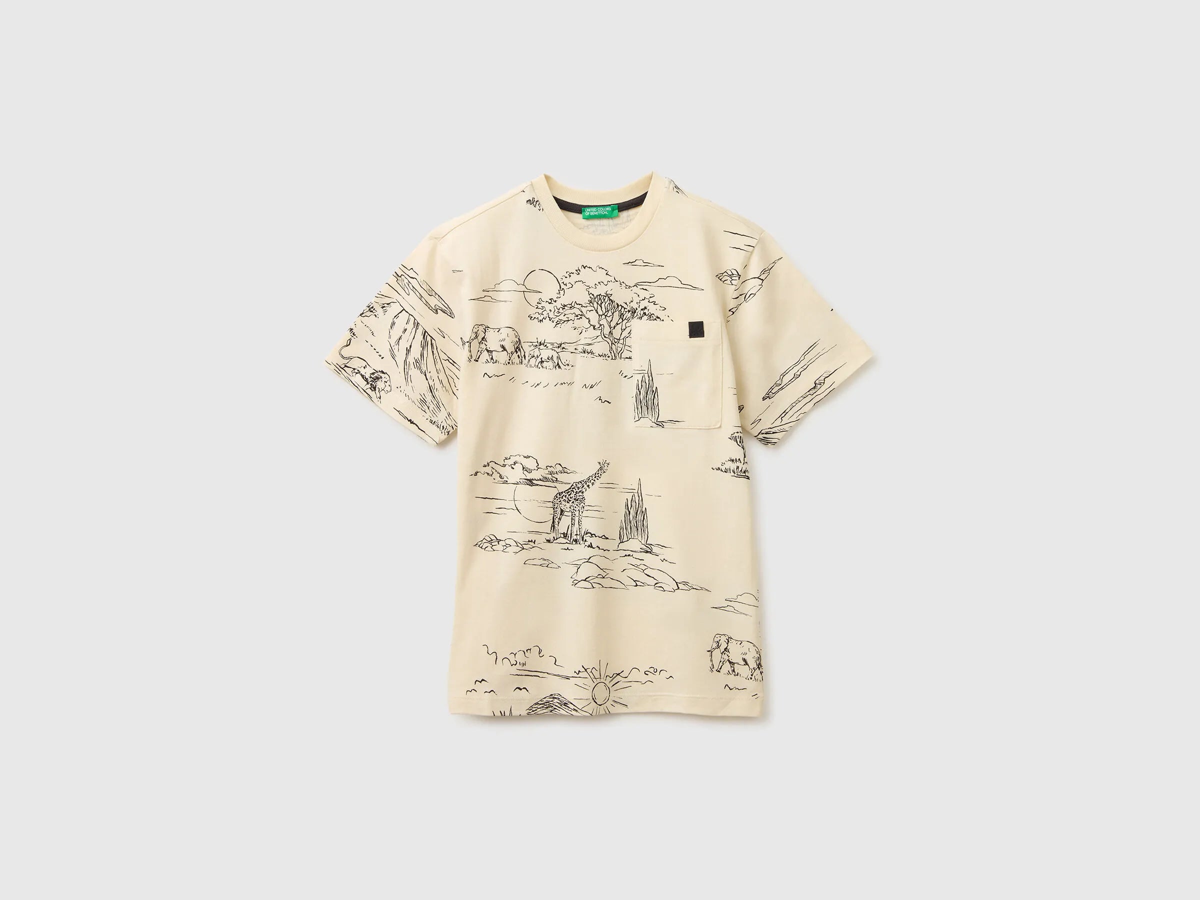 Benetton Creamy White Boys Printed T-Shirt with Pocket SKU: 34UTC10TL_73L Image 01