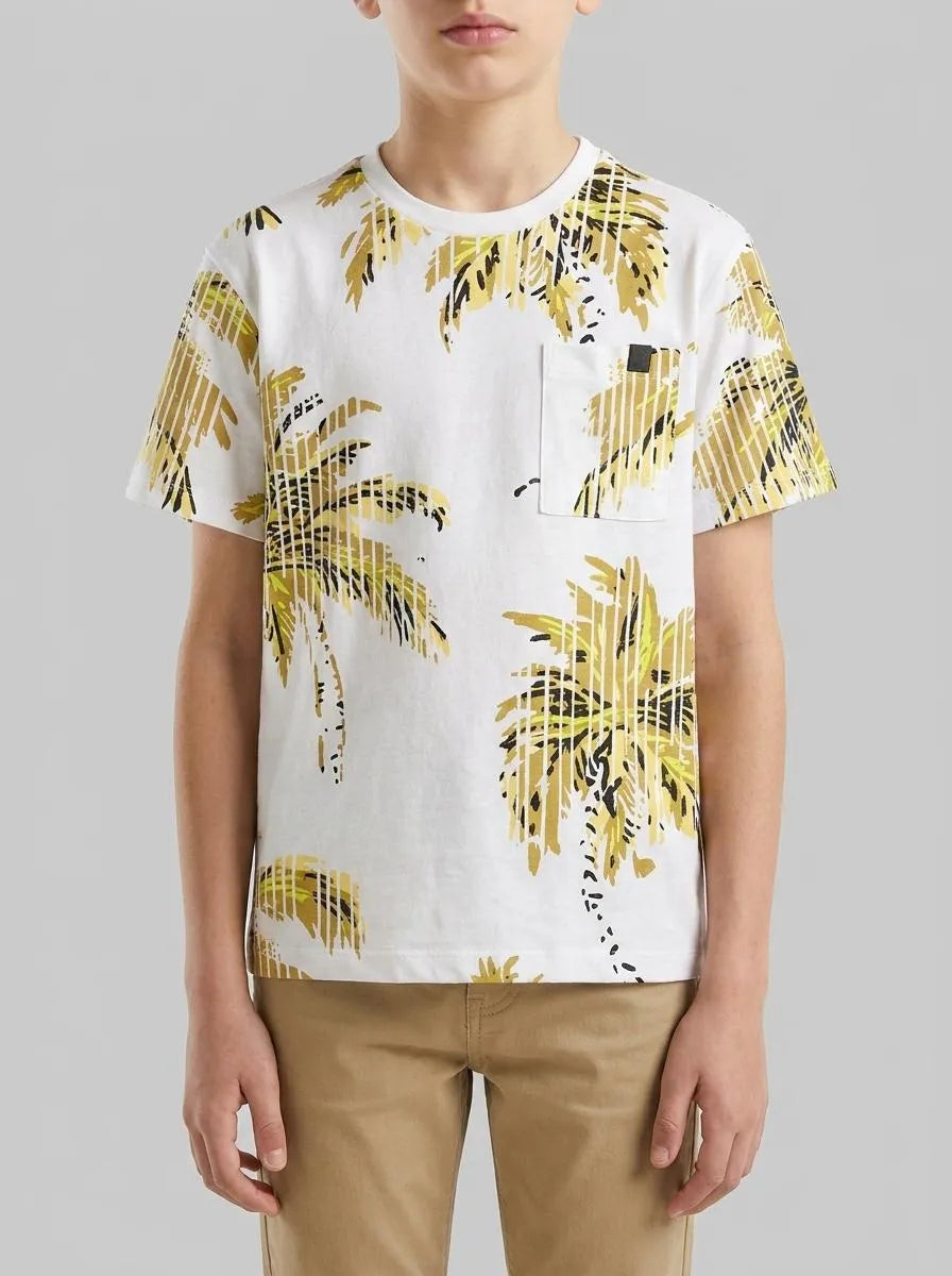 Benetton White Boys Printed T-Shirt with Pocket SKU: 34UTC10TL_73V Image 00