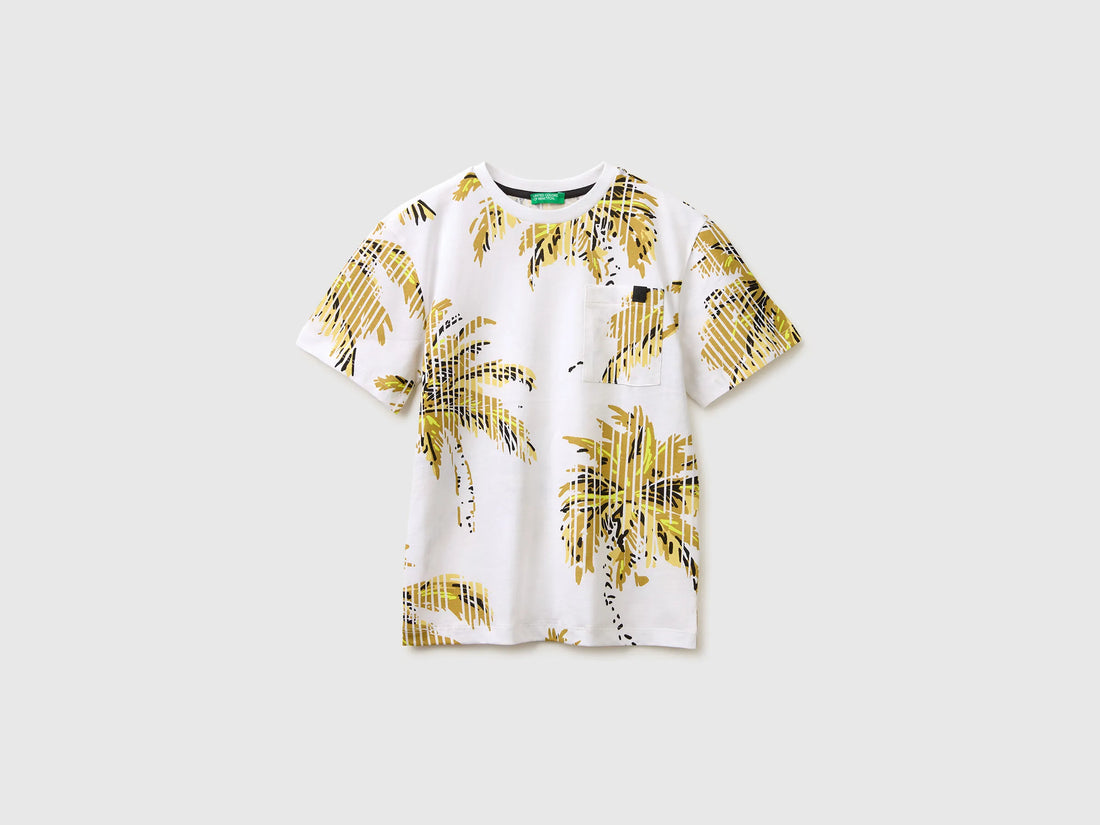 Benetton White Boys Printed T-Shirt with Pocket SKU: 34UTC10TL_73V Image 01