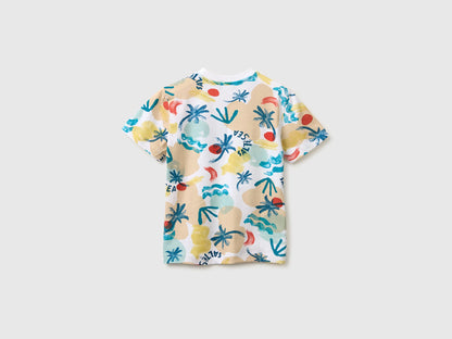 Benetton White Boys T-Shirt with Tropical Print SKU: 34UTG10N2_70P Image 02