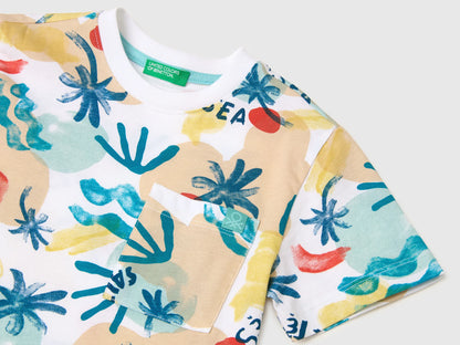 Benetton White Boys T-Shirt with Tropical Print SKU: 34UTG10N2_70P Image 03