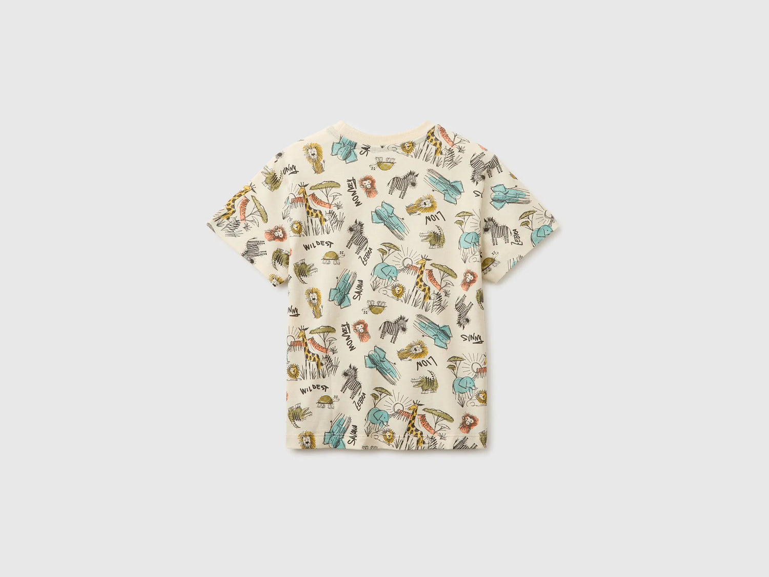 Benetton Creamy White Boys Safari Print T-Shirt SKU: 34UTG10N2_70Q Image 02