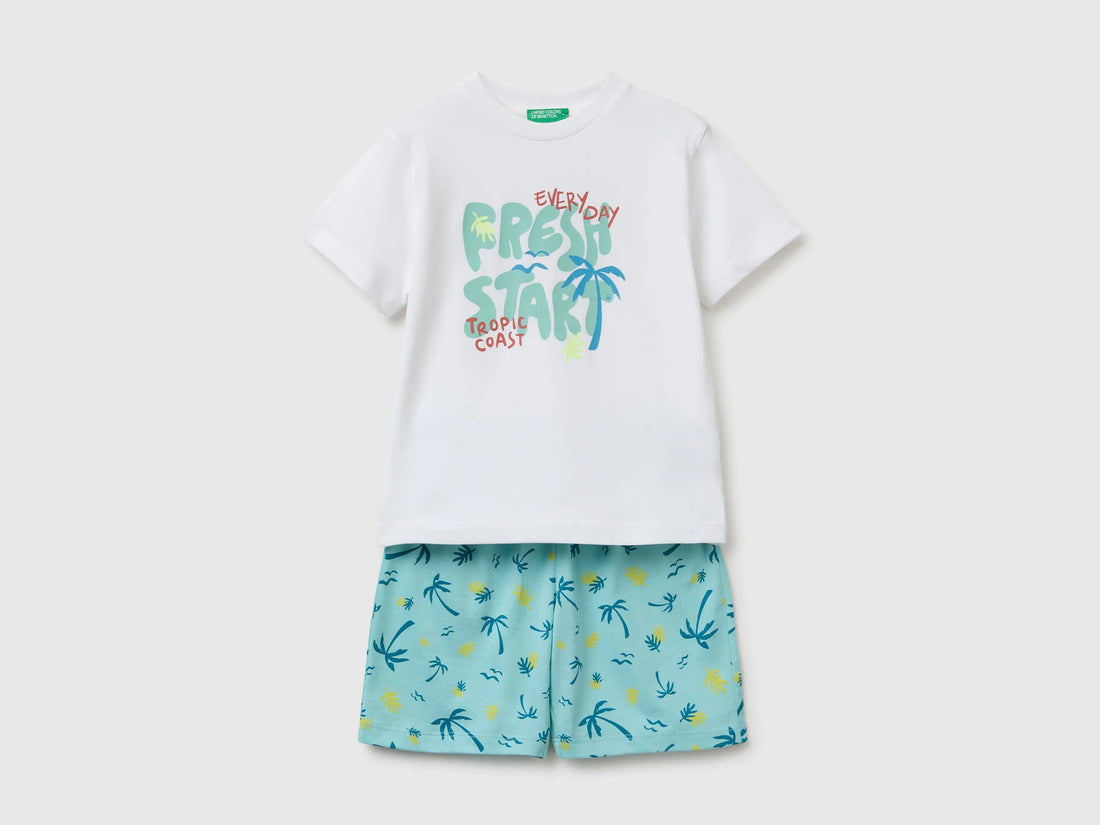 Benetton Blue Boys Printed T-Shirt and Shorts Set SKU: 34UTGK00U_901 Image 01