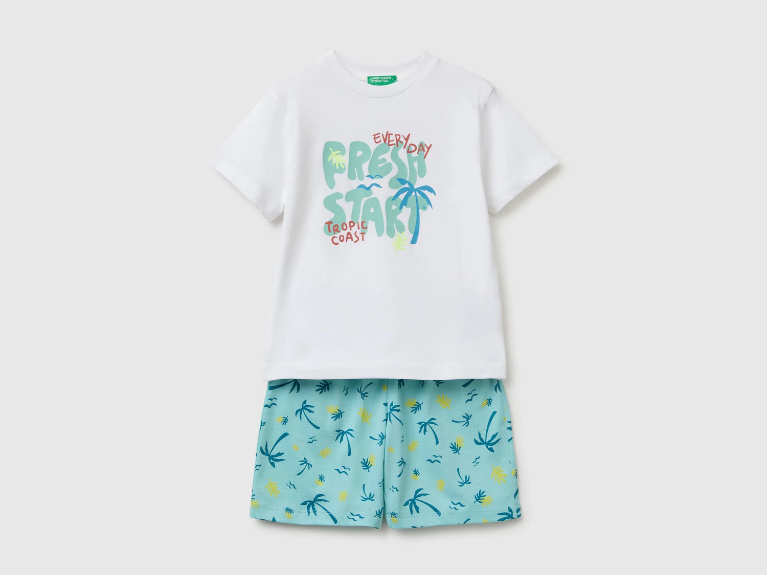 Benetton Blue Boys Printed T-Shirt and Shorts Set SKU: 34UTGK00U_901 Image 01