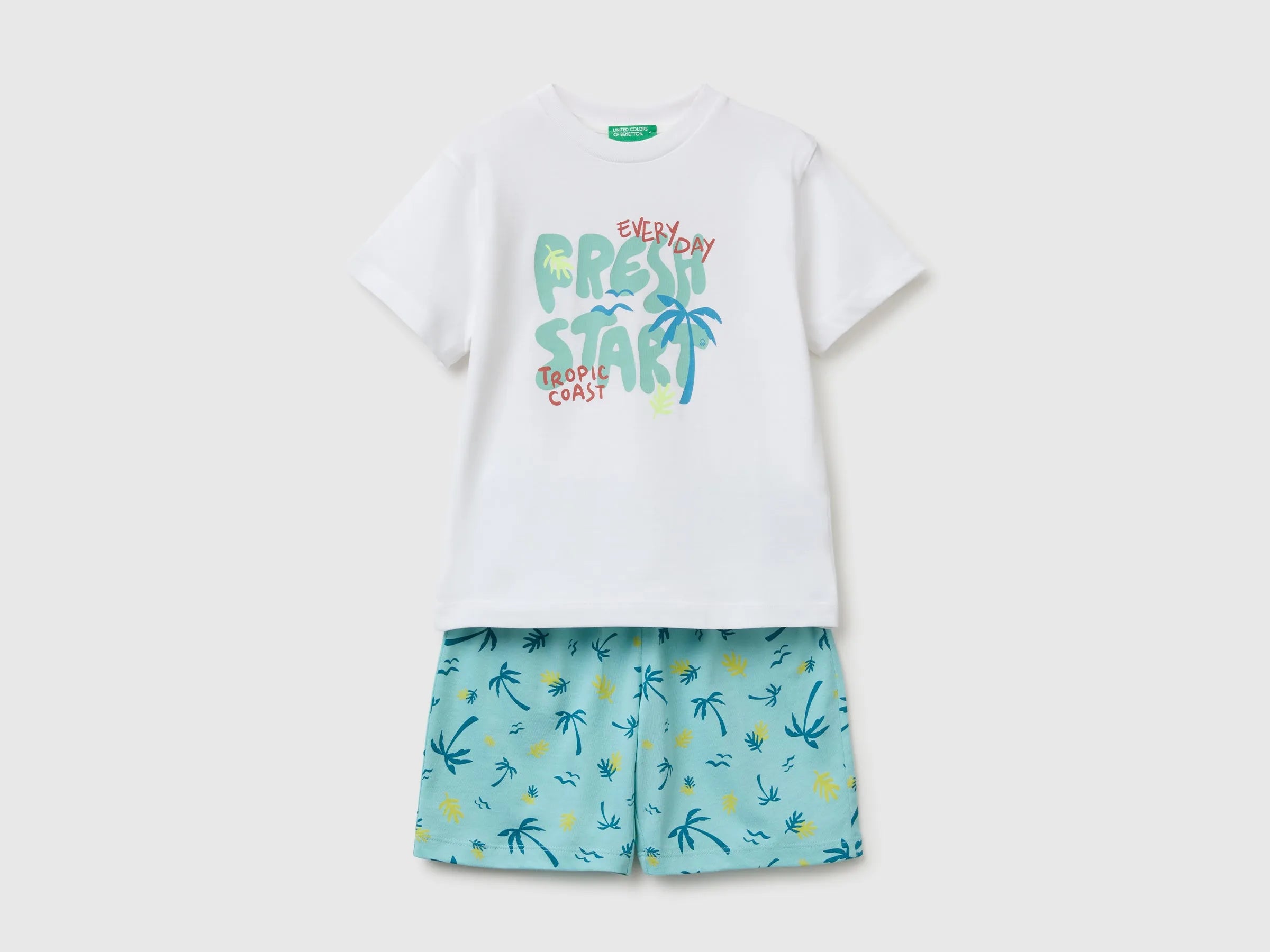 Benetton Blue Boys Printed T-Shirt and Shorts Set SKU: 34UTGK00U_901 Image 01