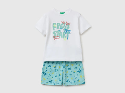 Benetton Blue Boys Printed T-Shirt and Shorts Set SKU: 34UTGK00U_901 Image 01