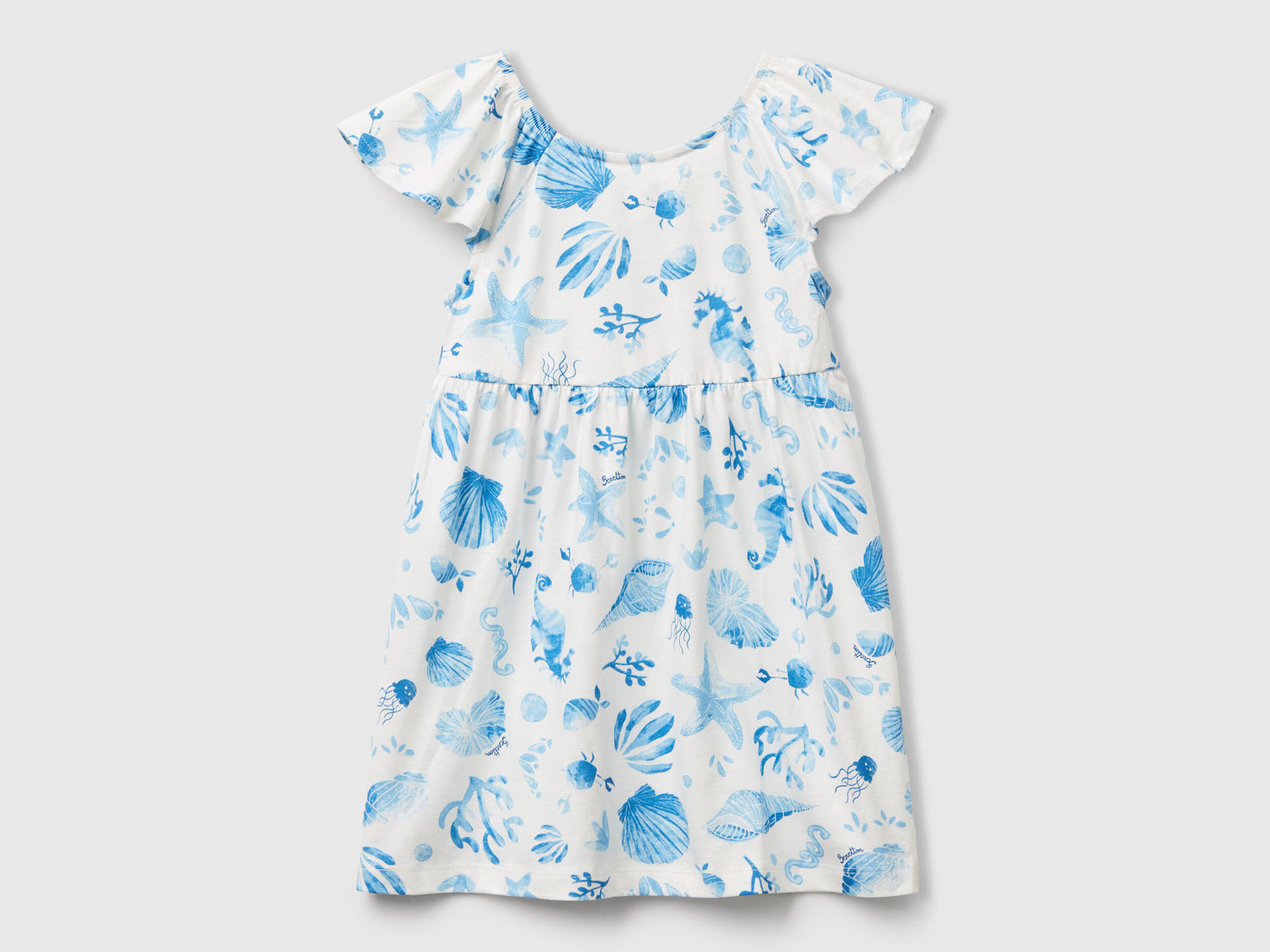 Benetton_White Dress with Blue Shells_34VAGV010_73H_01