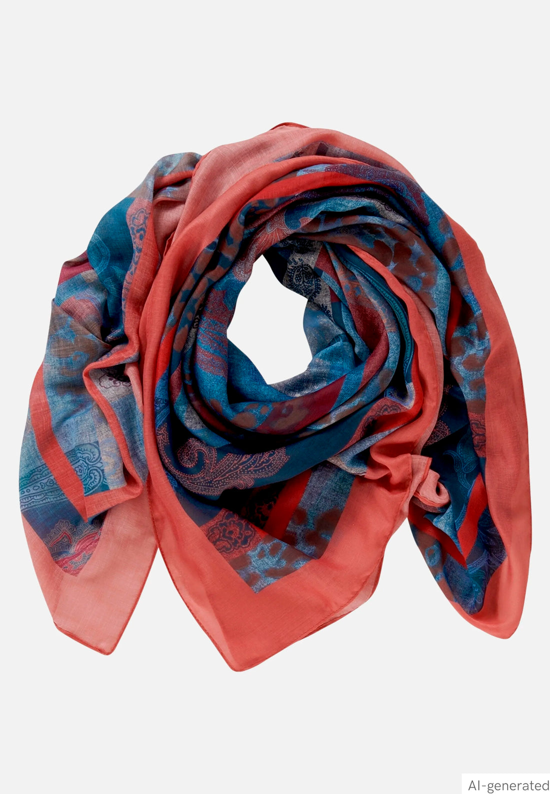 Betty Barclay Blue/Red Women Patterned Square Scarf SKU: 3500-1665_8840 Image 01