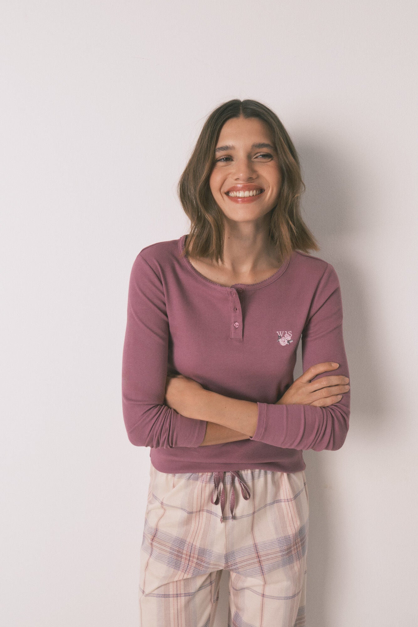 Women Secret_Pink_Long Pyjamas with Pink Checkered Print_3592417_72_01