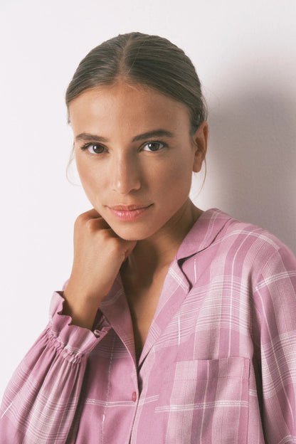 Women Secret_Pink_Pink Checked Viscose Long Classic Pyjamas_3592422_73_02