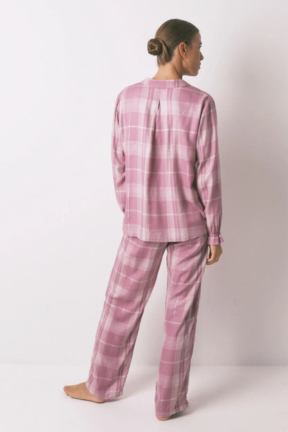 Women Secret_Pink_Pink Checked Viscose Long Classic Pyjamas_3592422_73_05