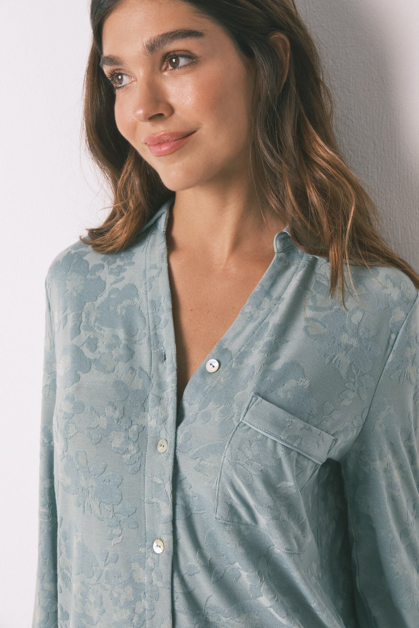 Women Secret_Green_Long Green Floral Jacquard Classic Pyjamas_3592430_22_04