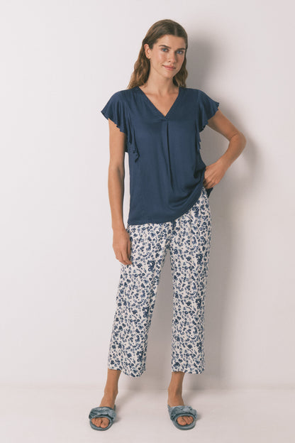 Women Secret_Blue Print_Blue Floral Viscose Capri Pyjamas_3592433_19_03