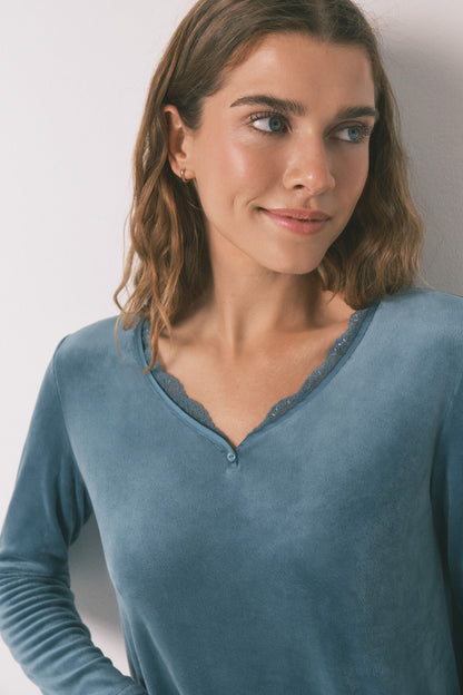 Women Secret_Green_Long Green Velvet Pajamas_3592435_22_02