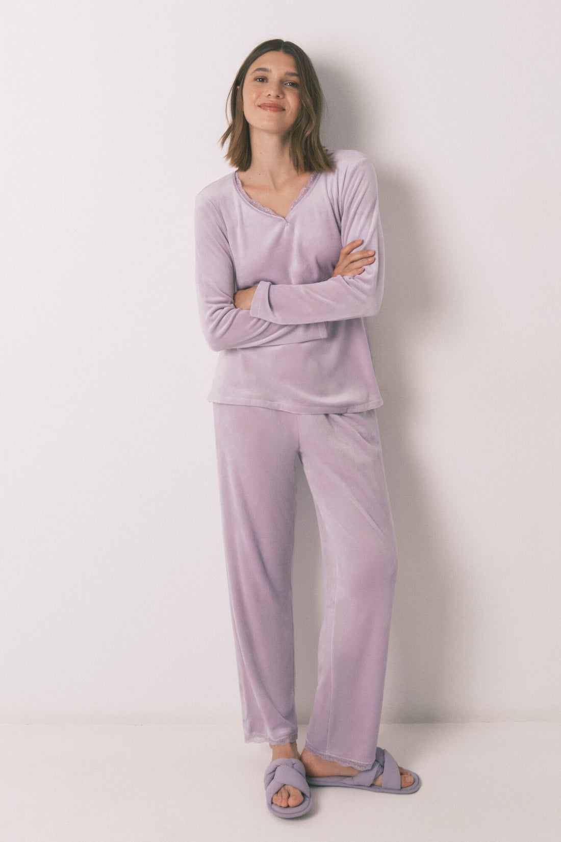 Women Secret_Pink_Long Lilac Velvet Pajamas_3592436_71_01
