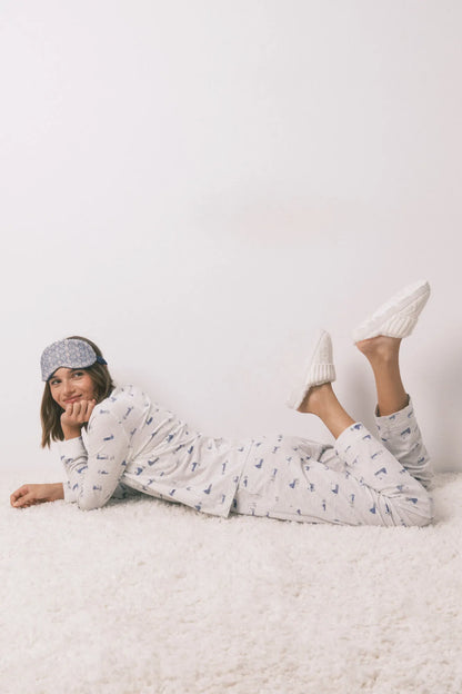 Women Secret_Medium Grey_Long 100% Cotton Grey Classic Pyjamas with House Print_3592441_46_01
