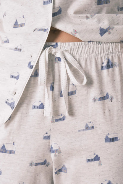 Women Secret_Medium Grey_Long 100% Cotton Grey Classic Pyjamas with House Print_3592441_46_05