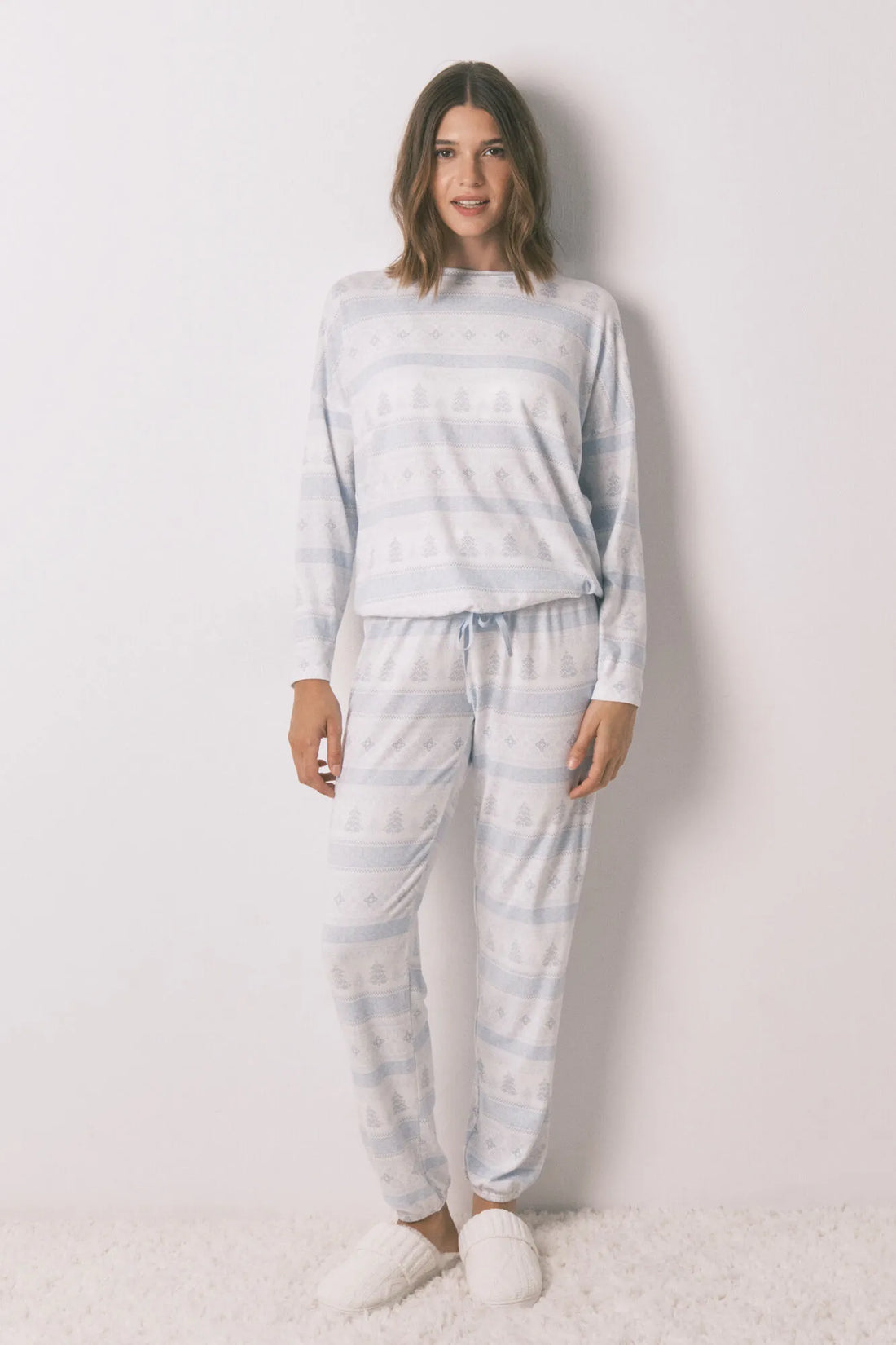 Women Secret_Blue Print_Long Pyjamas Soft Jersey-Knit Pajamas with Blue Borders_3592442_19_01