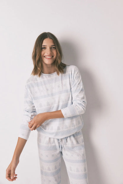 Women Secret_Blue Print_Long Pyjamas Soft Jersey-Knit Pajamas with Blue Borders_3592442_19_02