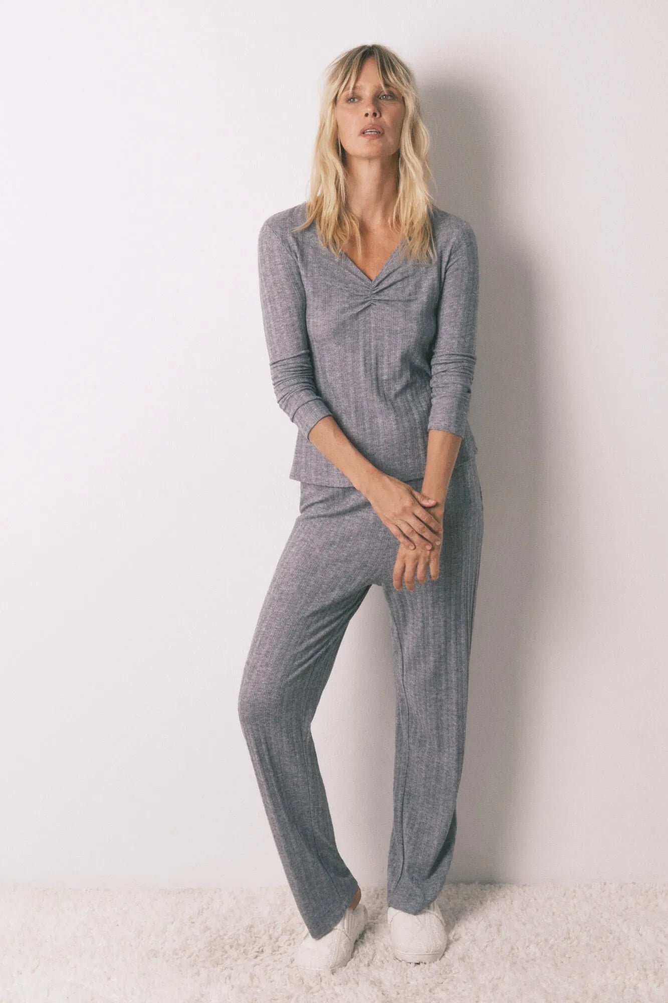 Women Secret_Dark Grey_Long Pyjamas Grey Tricot Jersey-Knit Pajamas_3592445_43_03