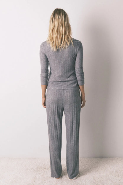 Women Secret_Dark Grey_Long Pyjamas Grey Tricot Jersey-Knit Pajamas_3592445_43_04