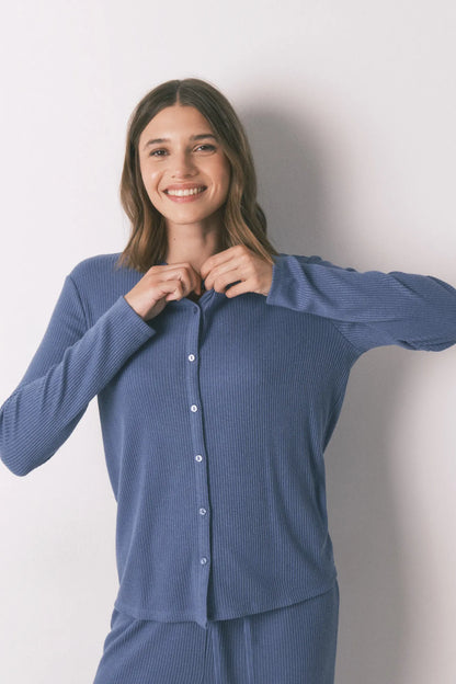 Women Secret_Medium Blue_Long Ribbed Pajamas with a Shiny Blue Effect_3592447_13_02