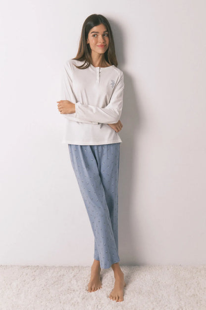 Women Secret_Ivory_Long Pyjamas with Floral Trouser_3592465_96_03