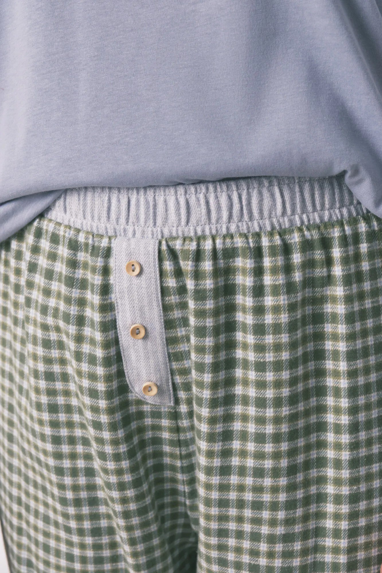 Women Secret_Light Blue_Long Pyjamas with Plaid Trouser_3592478_17_04