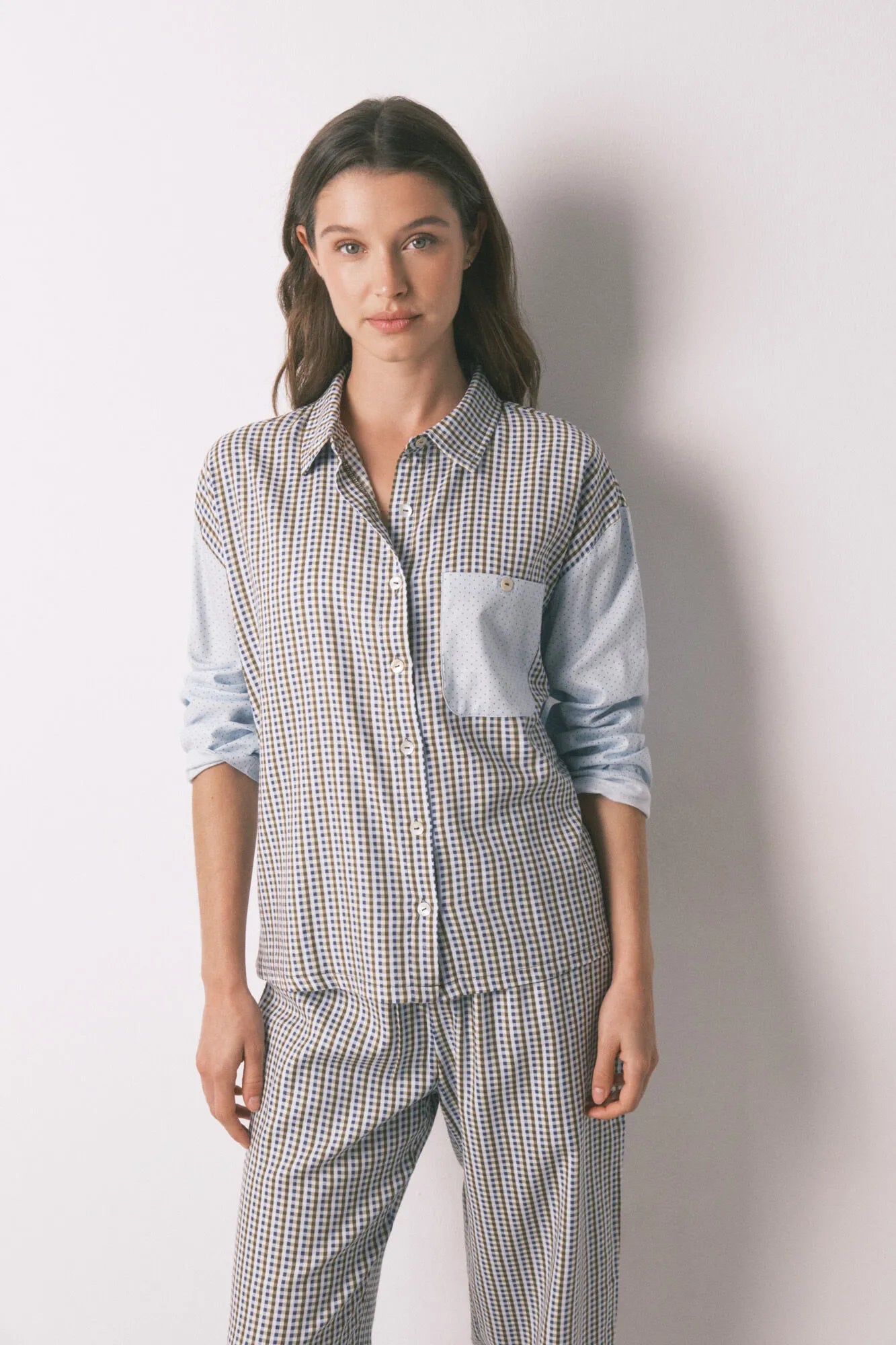 Women Secret_Green Print_Long Checkered and Polka-Dots Shirt Long Pyjamas_3592479_29_04