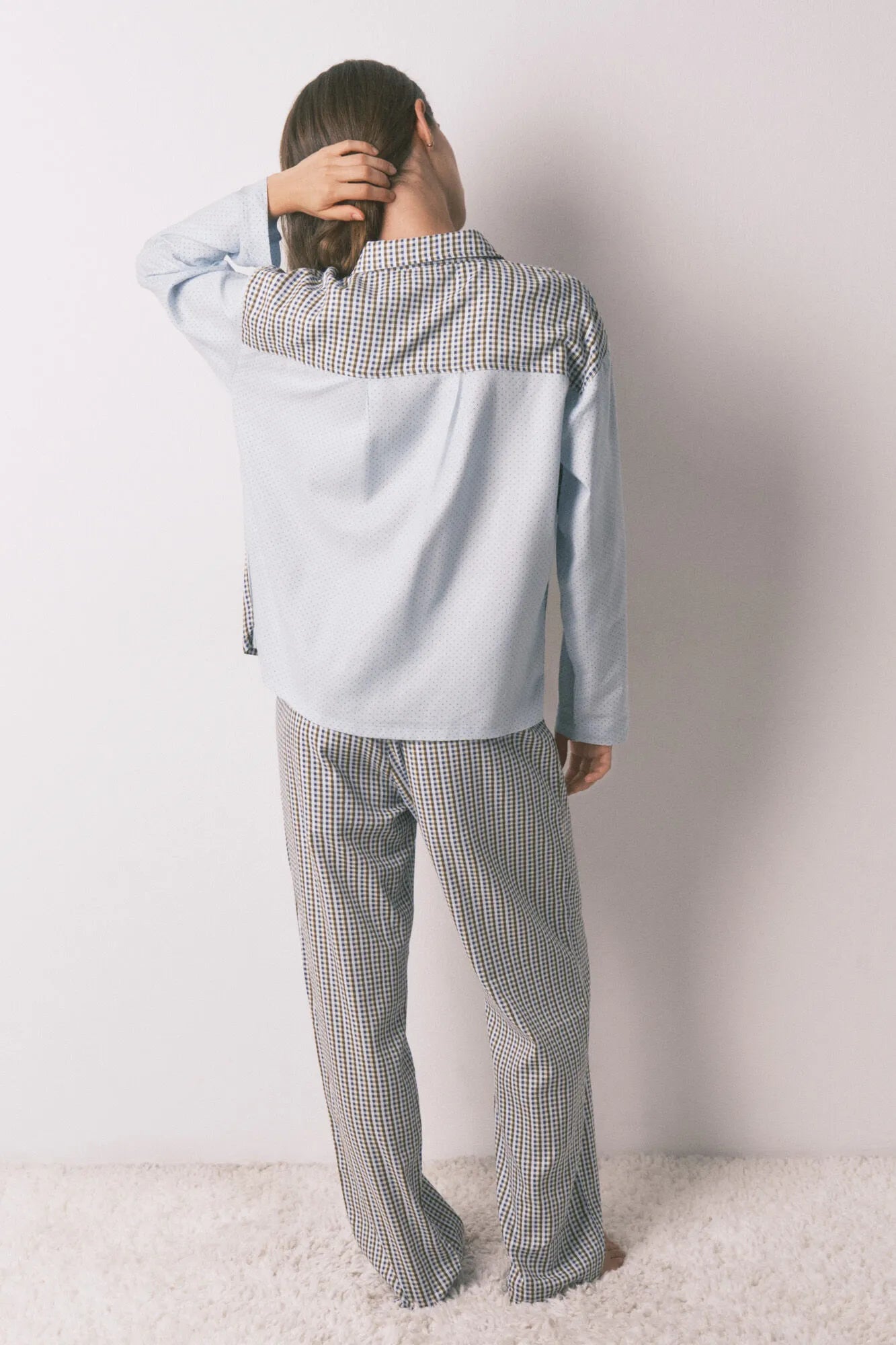Women Secret_Green Print_Long Checkered and Polka-Dots Shirt Long Pyjamas_3592479_29_06