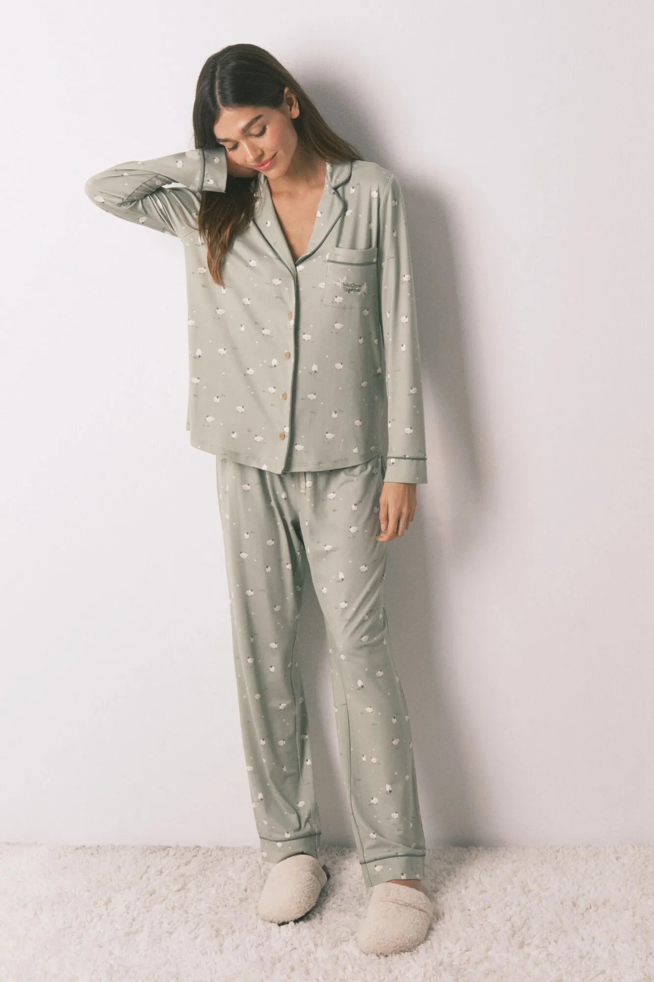 Women Secret_Green Print_Long Shirt Pyjamas Sheep_3592480_29_01