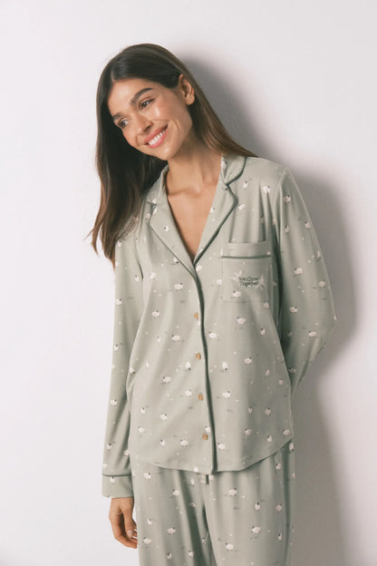 Women Secret_Green Print_Long Shirt Pyjamas Sheep_3592480_29_02