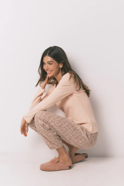 Women Secret_Orange_Pink Cotton Floral Print Long Pyjamas_3593000_66_01