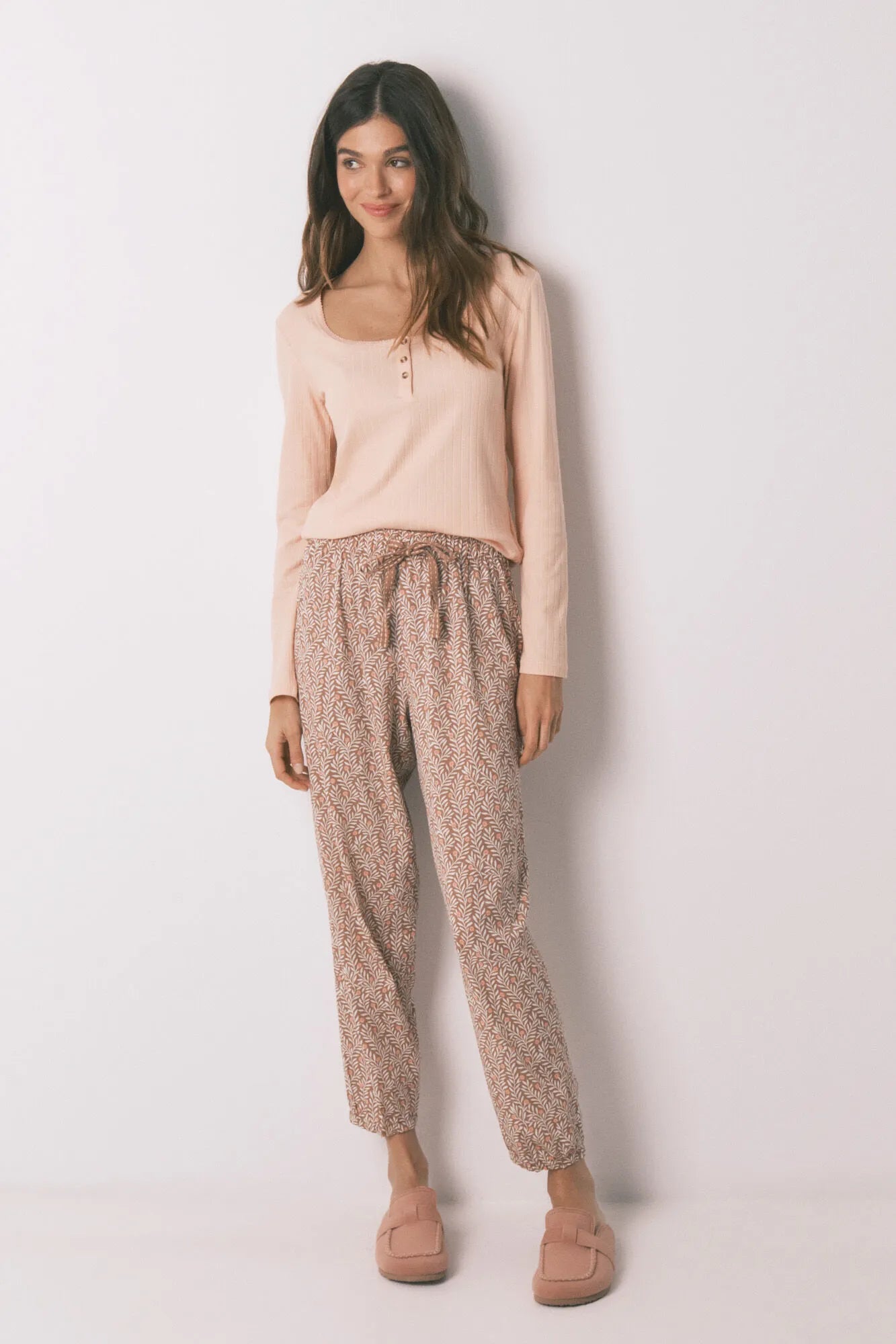 Women Secret_Orange_Pink Cotton Floral Print Long Pyjamas_3593000_66_02