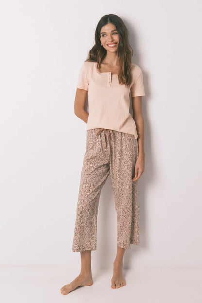 Women Secret_Orange_Pink Yellow Cotton Print Capri Pyjamas_3593001_66_02