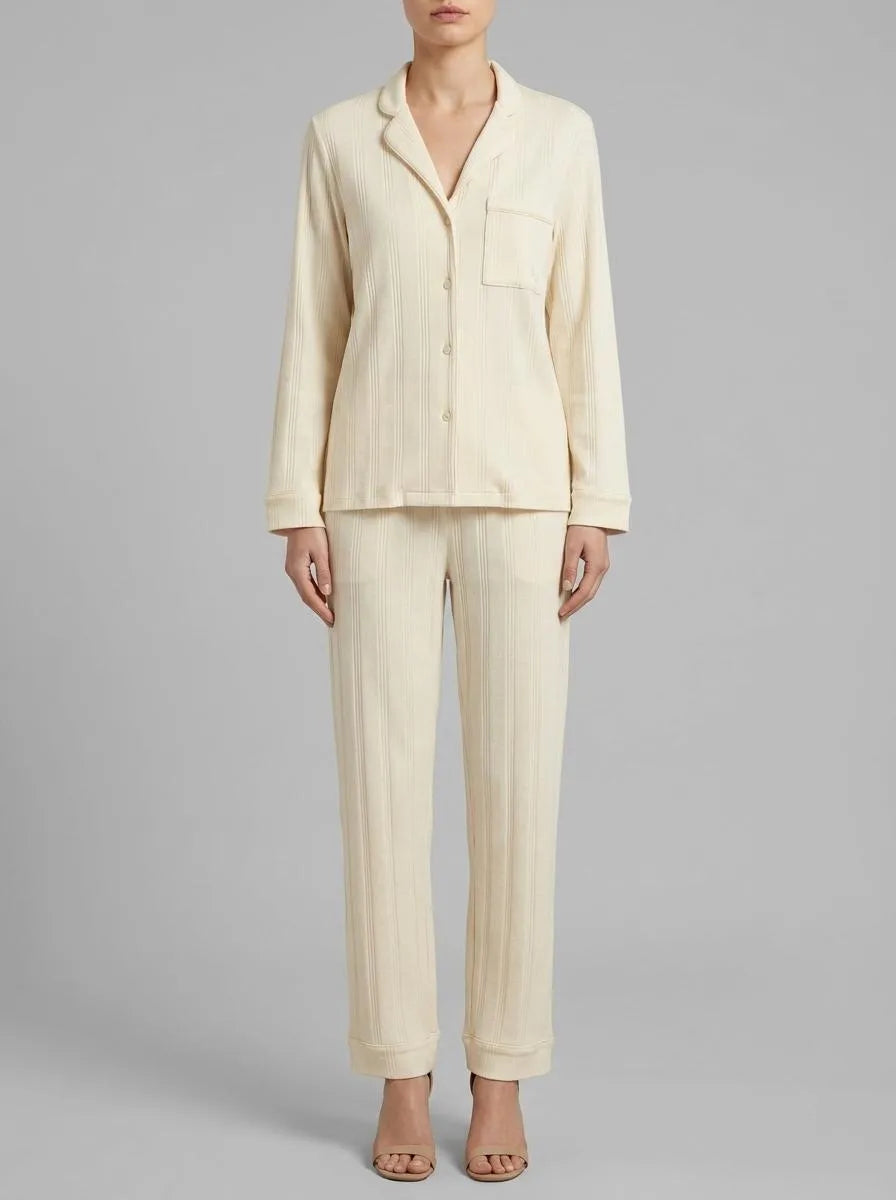 Women Secret_Ivory_Yellow Ribbed Cotton Classic Long Pyjamas_3593003_96_00