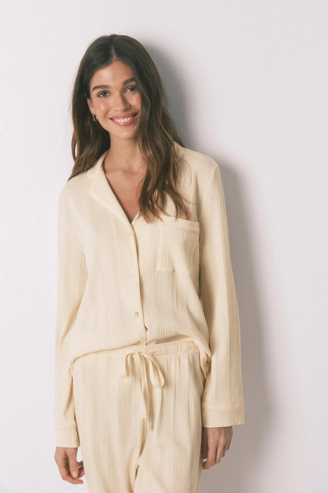 Women Secret_Ivory_Yellow Ribbed Cotton Classic Long Pyjamas_3593003_96_03