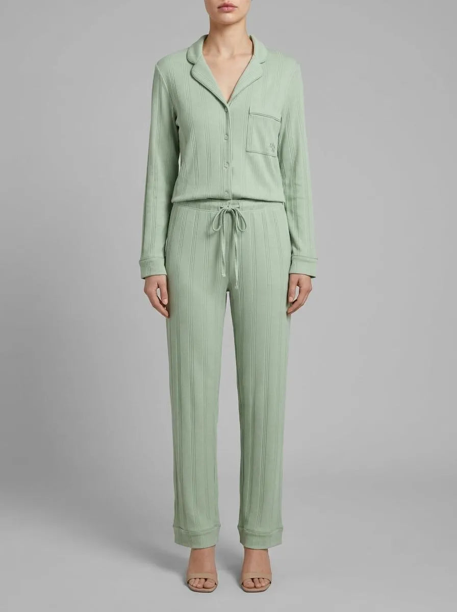 Women Secret_Green_Green Ribbed Cotton Long Classic Pyjamas_3593004_28_00