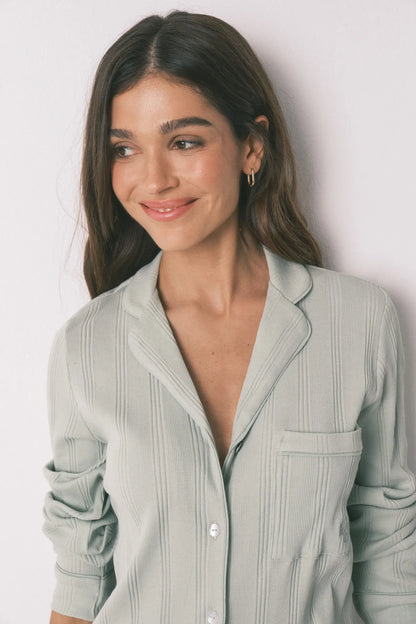 Women Secret_Green_Green Ribbed Cotton Long Classic Pyjamas_3593004_28_02