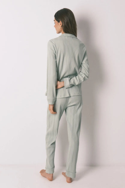 Women Secret_Green_Green Ribbed Cotton Long Classic Pyjamas_3593004_28_05