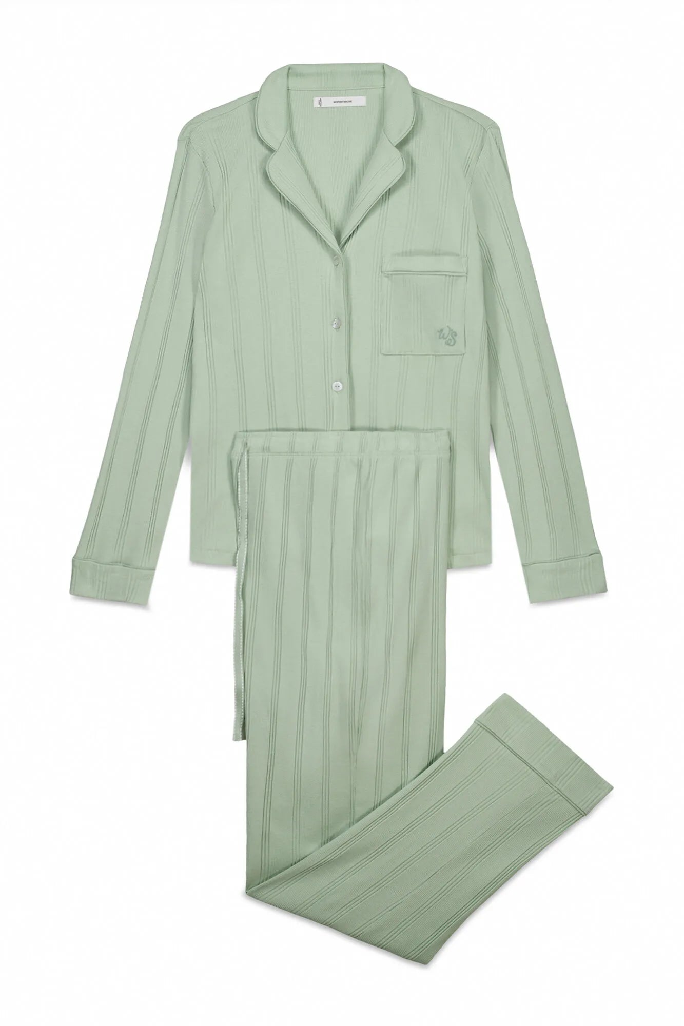 Women Secret_Green_Green Ribbed Cotton Long Classic Pyjamas_3593004_28_06