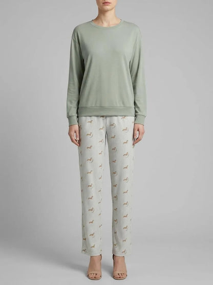 Women Secret_Green_Green Soft Jersey-Knit Dog-Print Long Pyjamas_3593005_22_00
