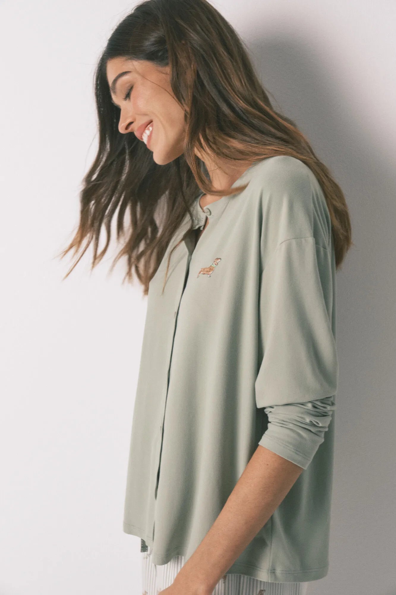 Women Secret_Green_Green Soft Jersey-Knit Dog-Print Long Pyjamas_3593005_22_02